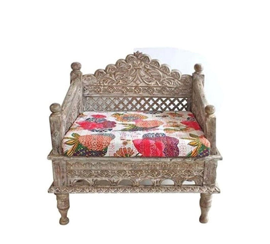 INDIAN HAND CARVED MAHARAJA RECLAIMED WOODEN CHAIR – handcrafted solid wood furniture