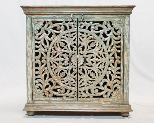 Indian Rustic Hand Carved Doors Buffet Sideboard – handcrafted solid wood furniture