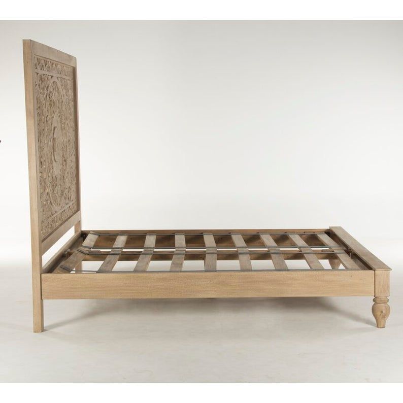 Indian Style Round Flower Designer Bed and Headboard. – handcrafted solid wood furniture