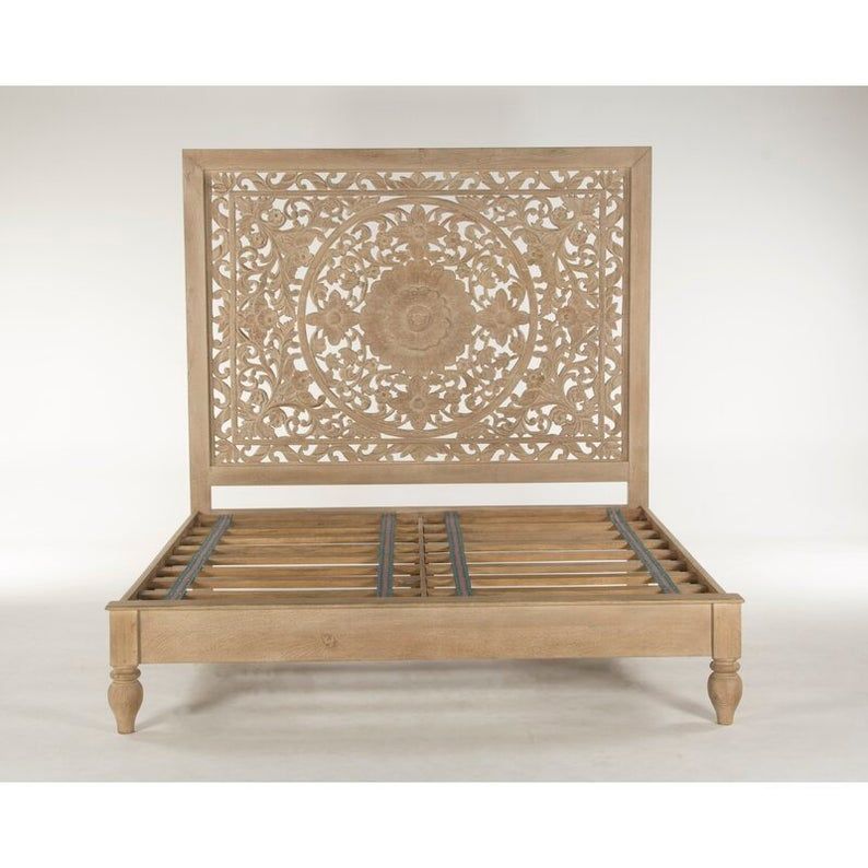 Indian Style Round Flower Designer Bed and Headboard. – handcrafted solid wood furniture
