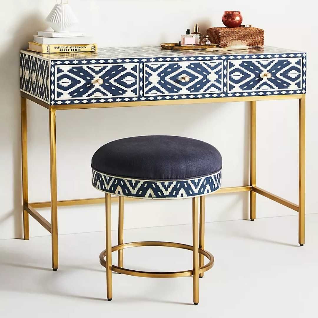 Ivory Bone Inlaid Wooden Console Table, Bone Inlay Office Desk – handcrafted solid wood furniture