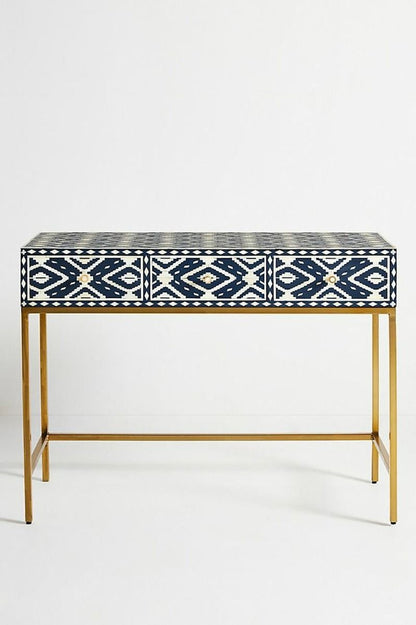 Ivory Bone Inlaid Wooden Console Table, Bone Inlay Office Desk – handcrafted solid wood furniture