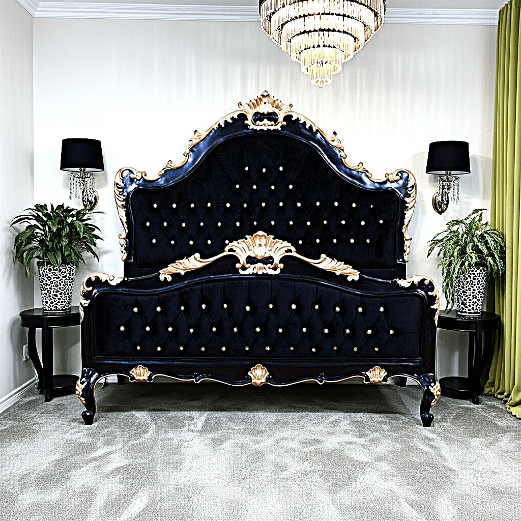 Jabs Hand carved Solid Wooden Upholstered Tufted Bed – handcrafted solid wood furniture