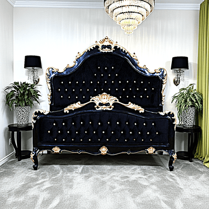Jabs Hand carved Solid Wooden Upholstered Tufted Bed – handcrafted solid wood furniture