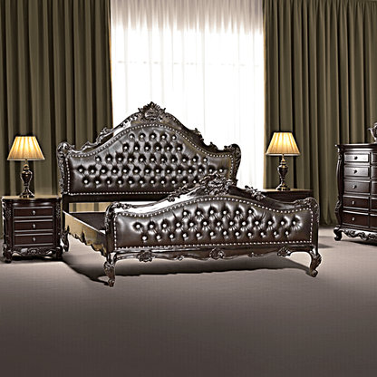 Jabs Hand carved Solid Wooden Upholstered Tufted Bed – handcrafted solid wood furniture