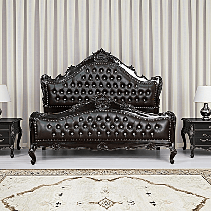 Jabs Hand carved Solid Wooden Upholstered Tufted Bed – handcrafted solid wood furniture