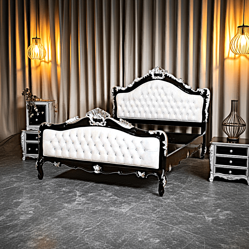Jabs Hand carved Solid Wooden Upholstered Tufted Bed – handcrafted solid wood furniture