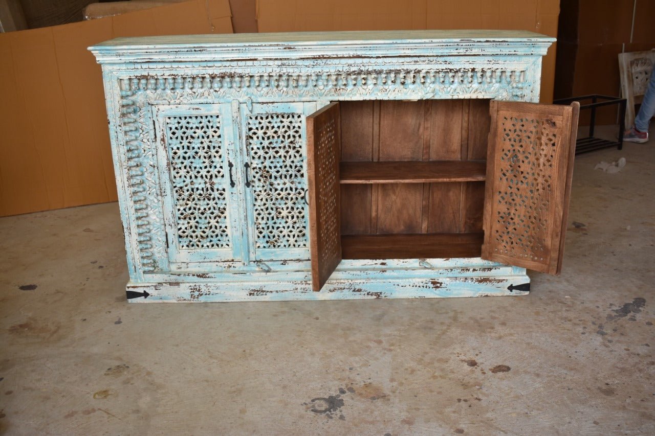 Jali Design Hand Carved Sideboard, Buffet Table Cabinet, Hall Table, Storage Cabinet – handcrafted solid wood furniture