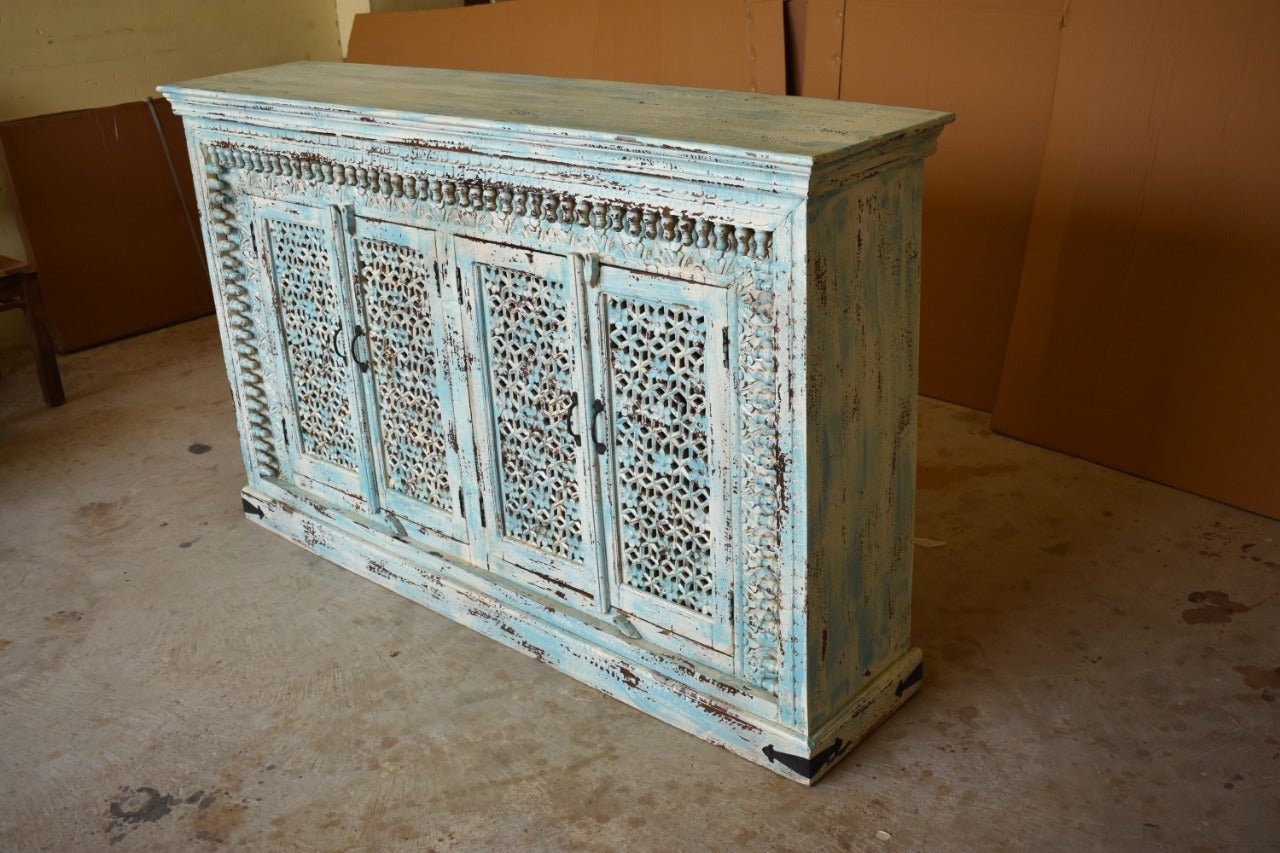 Jali Design Hand Carved Sideboard, Buffet Table Cabinet, Hall Table, Storage Cabinet – handcrafted solid wood furniture