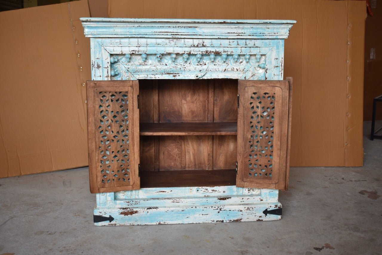 Jali Design Hand Carved Small Sideboard, Table Cabinet, Hall Table, Storage Cabinet—handcrafted solid wood furniture