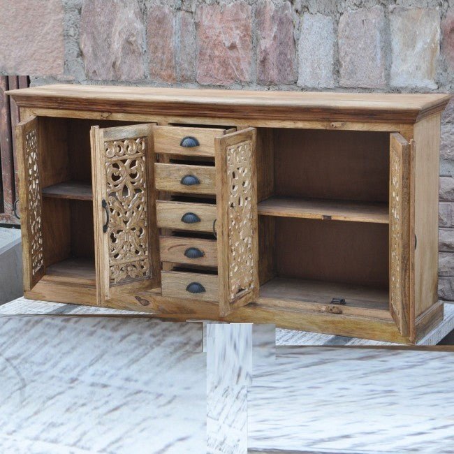 Jali Sideboard - Solid Wood Chest of 5 Drawers Storage Cabinet – handcrafted solid wood furniture