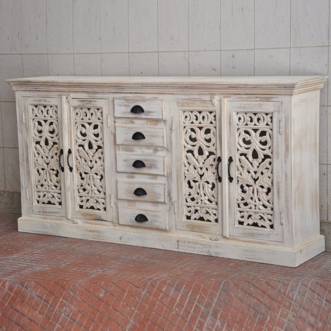 Jali Sideboard - Solid Wood Chest of 5 Drawers Storage Cabinet – handcrafted solid wood furniture