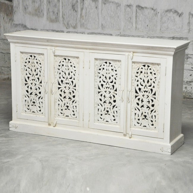 JALI SOLID 4 DOOR WOODEN SIDEBOARD - White - 160 - 40 - 90 – handcrafted solid wood furniture