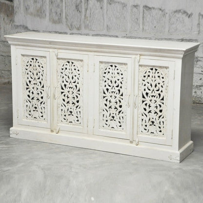JALI SOLID 4 DOOR WOODEN SIDEBOARD - White - 160 - 40 - 90 – handcrafted solid wood furniture