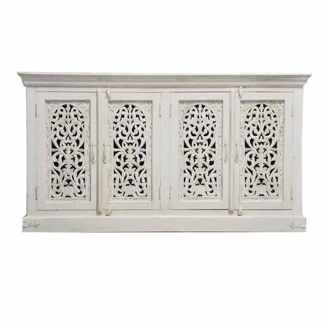 JALI SOLID 4 DOOR WOODEN SIDEBOARD - White - 160 - 40 - 90 – handcrafted solid wood furniture