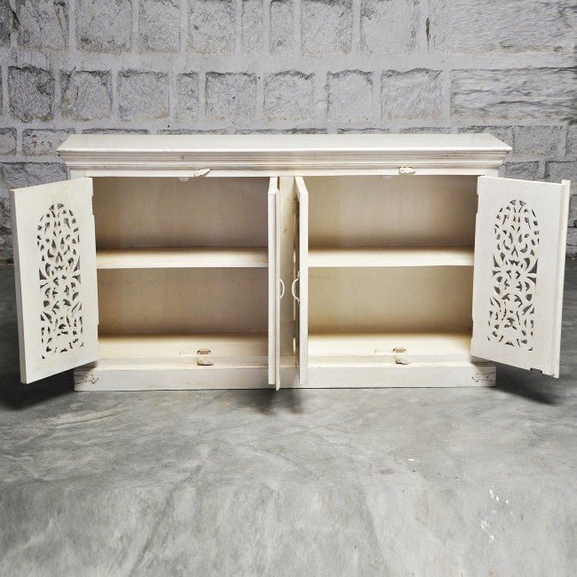 JALI SOLID 4 DOOR WOODEN SIDEBOARD - White - 160 - 40 - 90 – handcrafted solid wood furniture