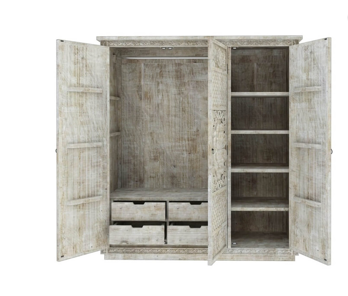 Juffair Hand Carved Solid Wood Armoire – handcrafted solid wood furniture