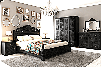 Juffair Hand - Carved Solid Wood Platform Bed – handcrafted solid wood furniture