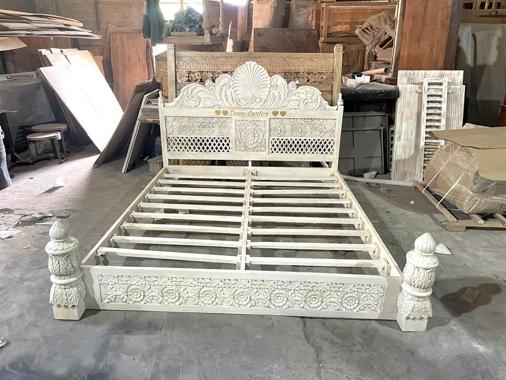 Juffair Hand - Carved Solid Wood Platform Bed – handcrafted solid wood furniture