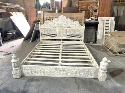 Juffair Hand - Carved Solid Wood Platform Bed – handcrafted solid wood furniture