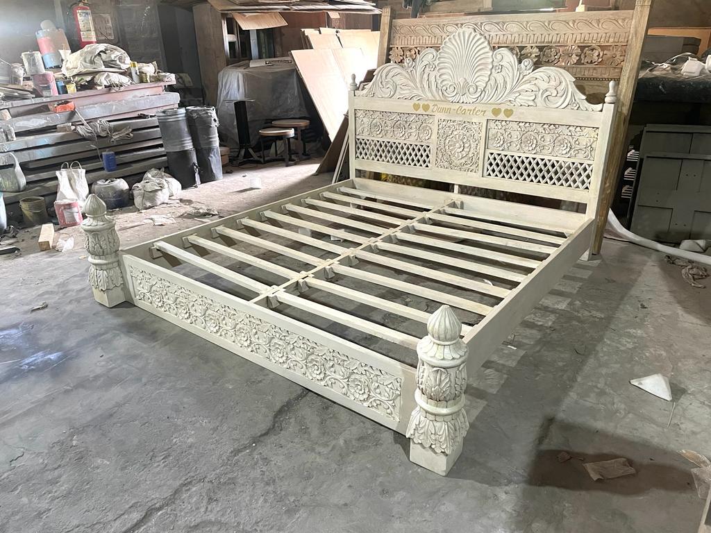 Juffair Hand - Carved Solid Wood Platform Bed – handcrafted solid wood furniture
