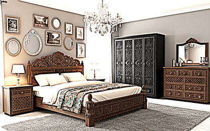 Juffair Hand - Carved Solid Wood Platform Bed – handcrafted solid wood furniture
