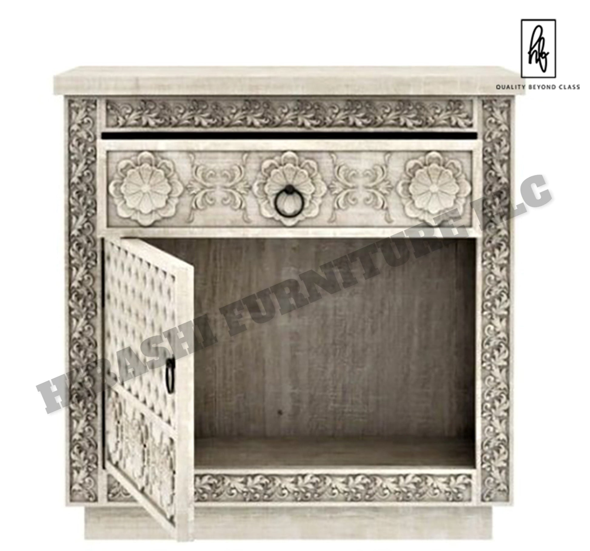 Juffair Hand Carved Solid wood Bedside/Nightstand – handcrafted solid wood furniture