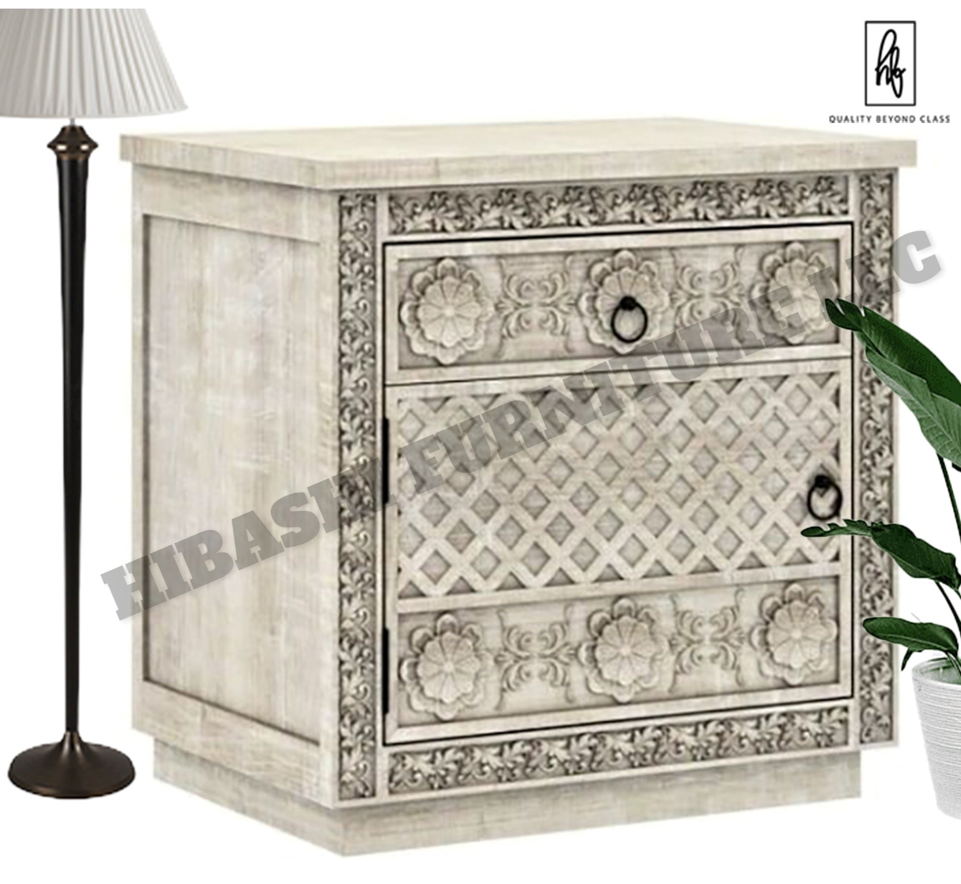 Juffair Hand Carved Solid wood Bedside/Nightstand – handcrafted solid wood furniture