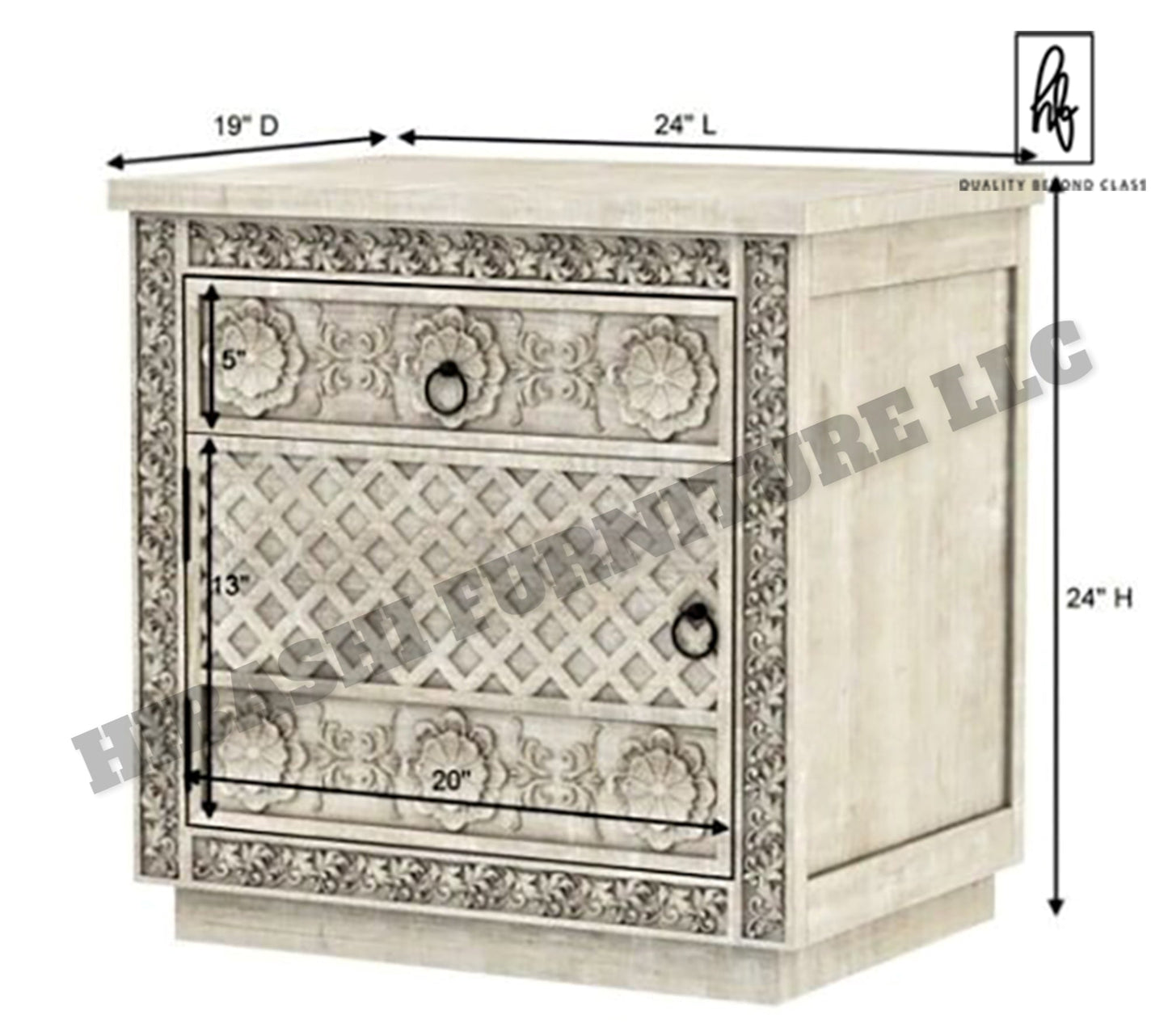 Juffair Hand Carved Solid wood Bedside/Nightstand – handcrafted solid wood furniture