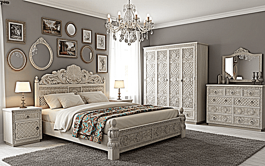 Juffair Hand - Carved Solid Wood Platform Bed – handcrafted solid wood furniture