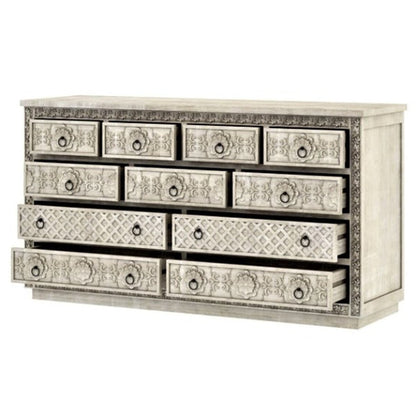 Juffair Hand Carved Wooden eleven Drawer Dresser – handcrafted solid wood furniture