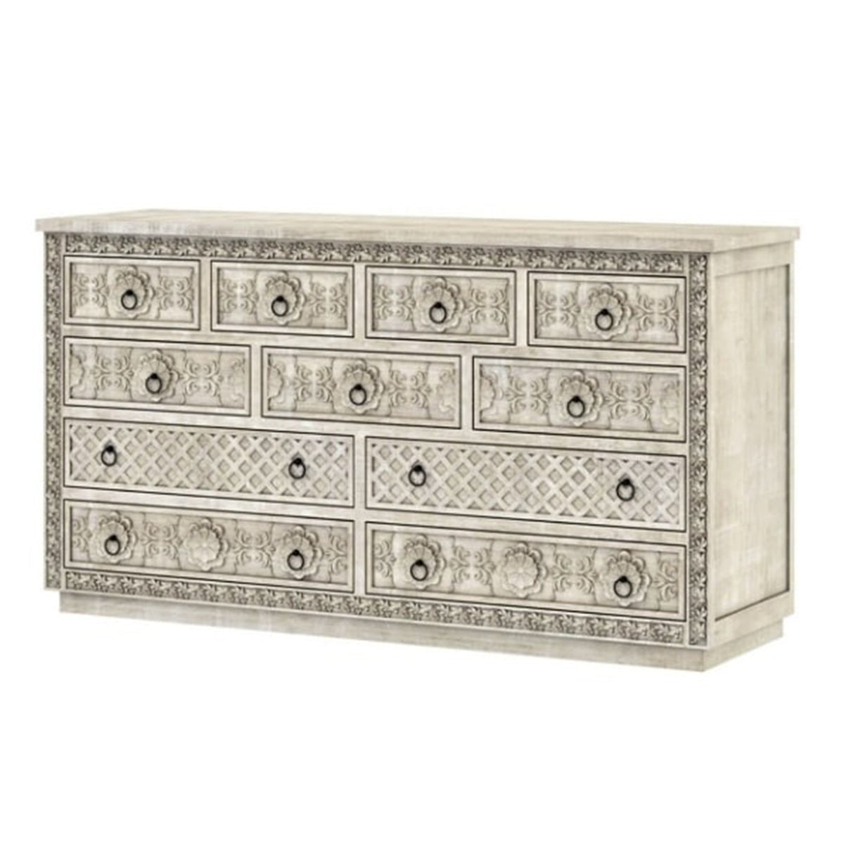 Juffair Hand Carved Wooden eleven Drawer Dresser – handcrafted solid wood furniture
