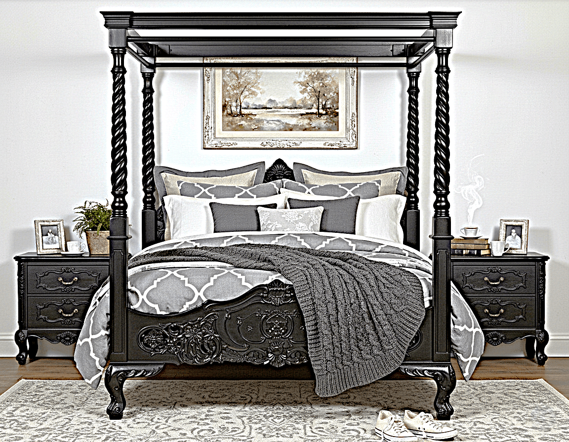 Kabak Gothic Hand Carved Solid Wooden Canopy Platform Bed – handcrafted solid wood furniture