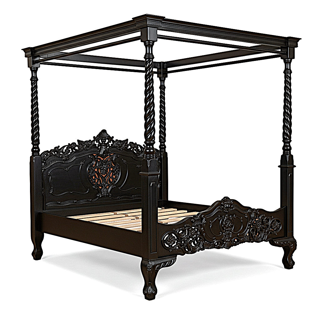 Kabak Gothic Hand Carved Solid Wooden Canopy Platform Bed – handcrafted solid wood furniture