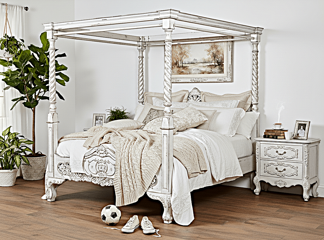 Kabak Gothic Hand Carved Solid Wooden Canopy Platform Bed – handcrafted solid wood furniture