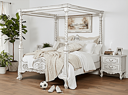 Kabak Gothic Hand Carved Solid Wooden Canopy Platform Bed – handcrafted solid wood furniture
