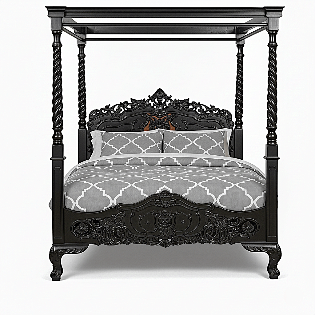 Kabak Gothic Hand Carved Solid Wooden Canopy Platform Bed – handcrafted solid wood furniture