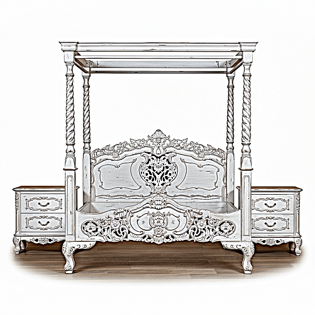 Kabak Gothic Hand Carved Solid Wooden Canopy Platform Bed - HF Commercial Furniture