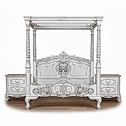 Kabak Gothic Hand Carved Solid Wooden Canopy Platform Bed - HF Commercial Furniture