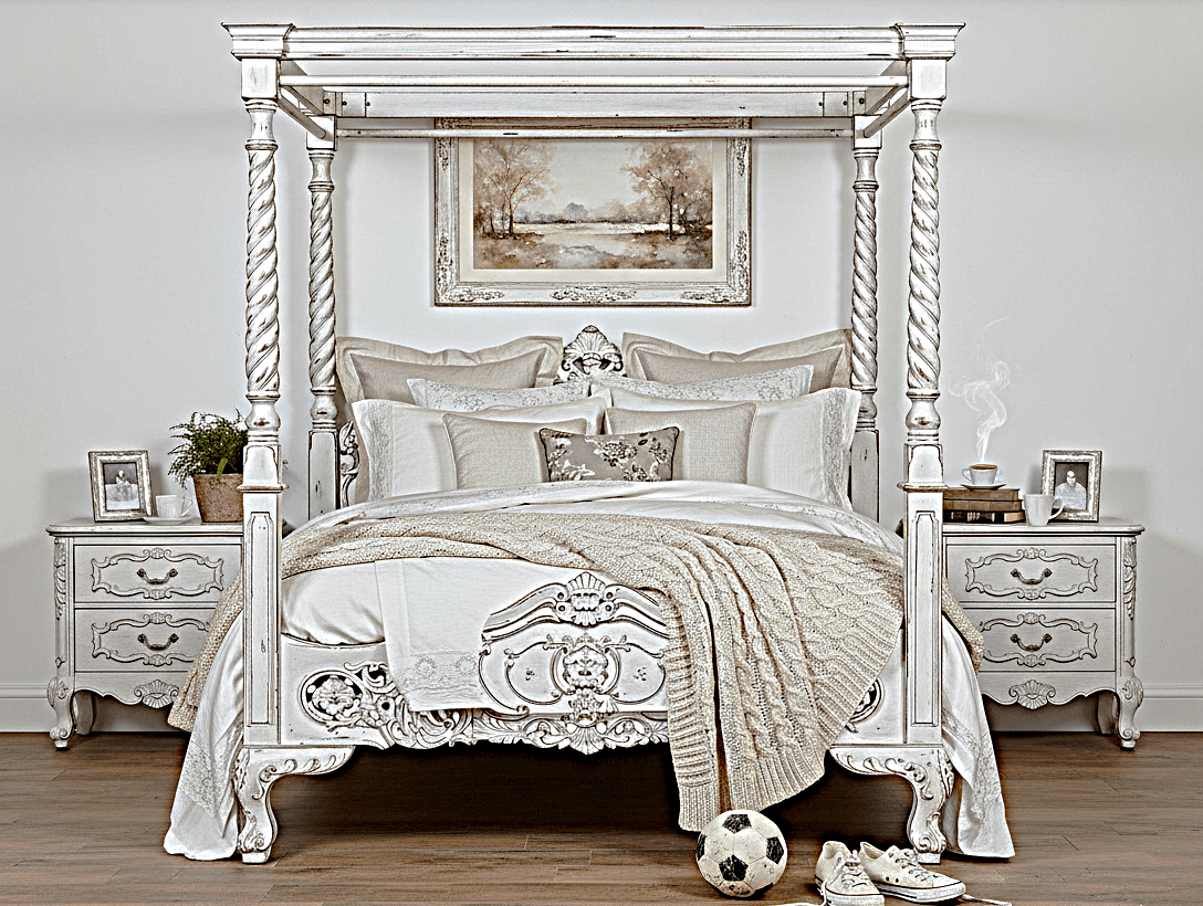 Kabak Gothic Hand Carved Solid Wooden Canopy Platform Bed – handcrafted solid wood furniture