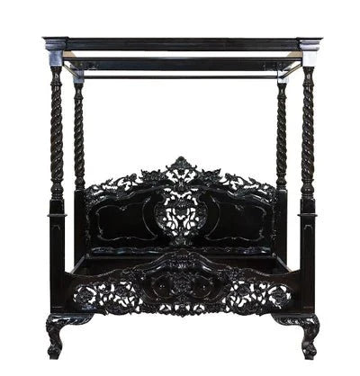 Kabak Gothic Hand Carved Solid Wooden Canopy Platform Bed – handcrafted solid wood furniture