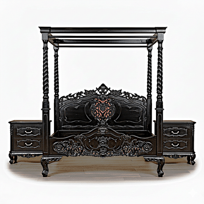 Kabak Gothic Hand Carved Solid Wooden Canopy Platform Bed – handcrafted solid wood furniture