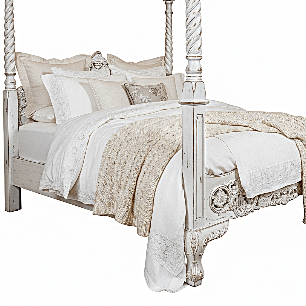 Kabak Gothic Hand Carved Solid Wooden Canopy Platform Bed - HF Commercial Furniture