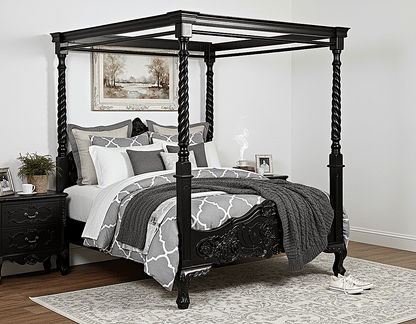 Kabak Gothic Hand Carved Solid Wooden Canopy Platform Bed - HF Commercial Furniture