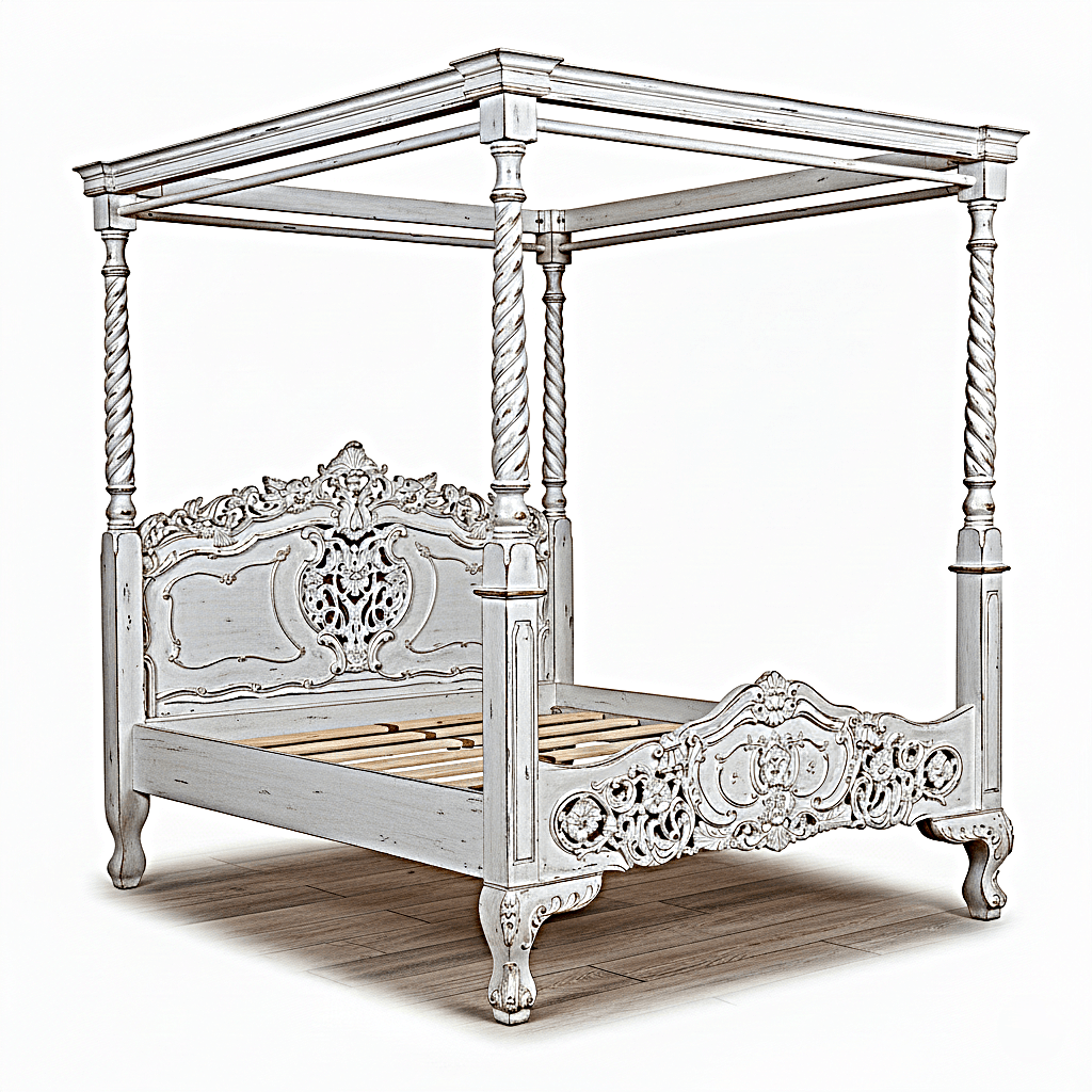 Kabak Gothic Hand Carved Solid Wooden Canopy Platform Bed – handcrafted solid wood furniture