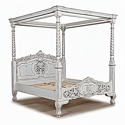 Kabak Gothic Hand Carved Solid Wooden Canopy Platform Bed – handcrafted solid wood furniture