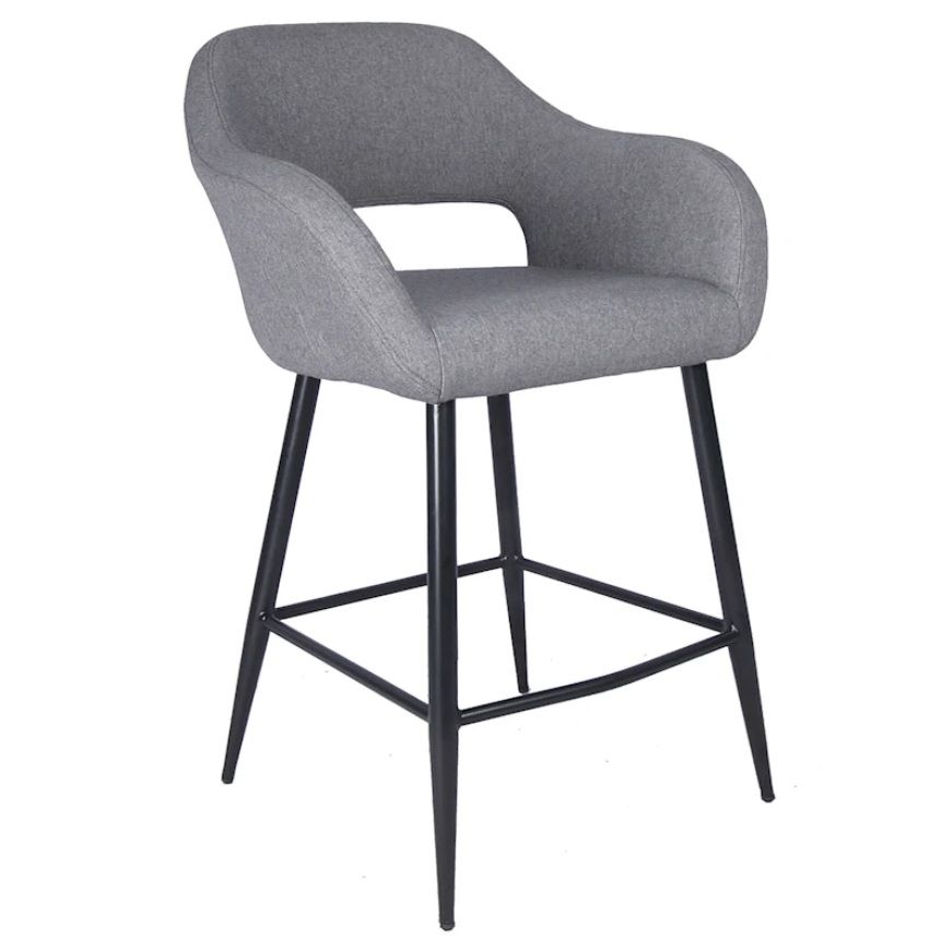 KALAW Dark Grey Upolstered Counter Stool – handcrafted solid wood furniture