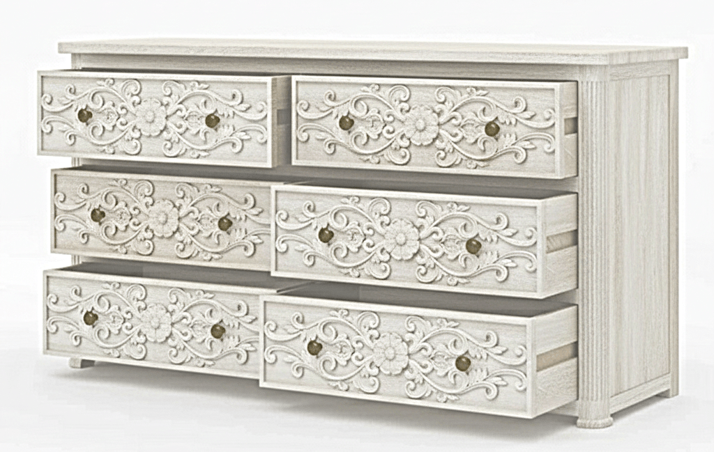 Kasbah Hand - Carved Solid Wooden 6 - Drawer Dresser – handcrafted solid wood furniture