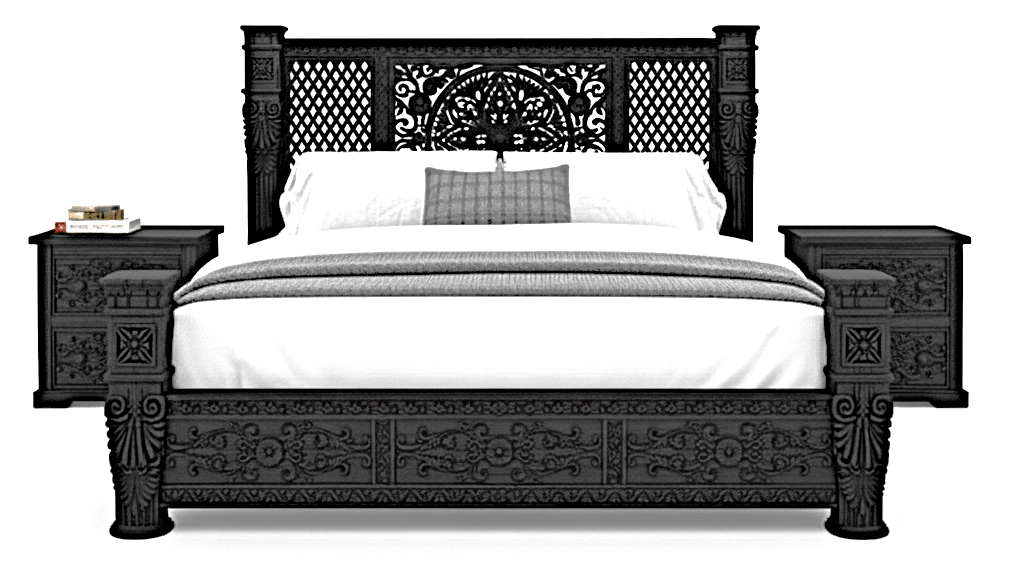 Kasbah Hand - Carved Solid Wooden Platform Bed / Bedroom Set – handcrafted solid wood furniture