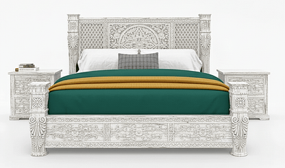 Kasbah Hand - Carved Solid Wooden Platform Bed / Bedroom Set – handcrafted solid wood furniture